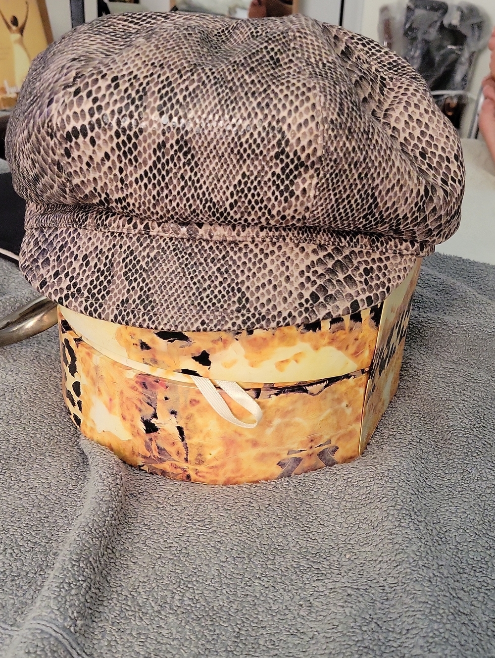 Lola Faux Snake-Print Reptile Habitat Decorative Cap - Brown